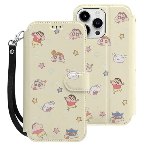 クレヨンしんちゃん iPhone15ProMax用ケース 手帳型 スマホケース アイホン15ProMax用 財布型カバー カードポケット スタンド機能 誕生日ギフト 人気 男女兼用