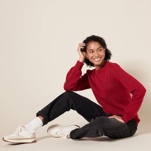 Image of Amazon Essentials Women's Relaxed-Fit Soft Touch Long Sleeve Pleated Shoulder Crewneck Sweater