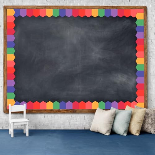 Image of Zonon 65 ft Rainbow Irregular Bulletin Board Border Colorful Rainbow Classroom Decor Irregular Die-Cut Board Border Trim for Back to School Classroom Chalkboard Wall Decoration