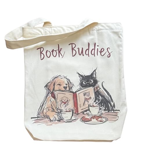 Canvas Tote Bag with Zipper for Women, Aesthetic Tote Bag with Pocket for Vacation, Shopping, Travel, Beach Book Buddies