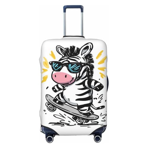 Cute Cartoon Zebra Skateboarding Elastic Travel Luggage Covers Dustproof Scratch-Resistant Suitcase Protector Fit 22-24 Inch