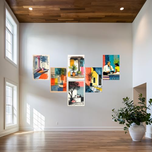 Image of SiddArtify Abstract Botanical Wall Art Prints Set - Colorful Plant Poster Decor for Living Room Office - 12x18 inch Board Pack of 6