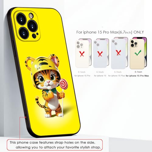 Printed with Cute Tiger for iPhone 15 Pro Max Case - Cartoon Helmet Tiger with Lollipop Design | Shockproof Slim Cover | Fun & Protective Case for Girls & Women (B1-Cartoon Cute Tiger)