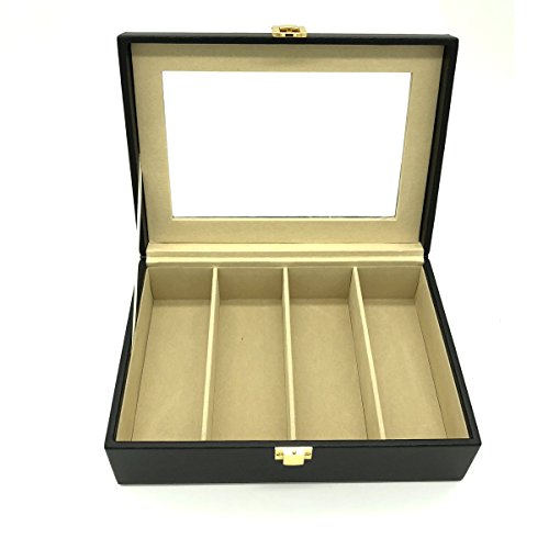 UnionPlus Travel 4-Slot Eyeglass Sunglass Glasses Organizer Collector - Faux Leather Storage Case Box (Black - 4 Slots)