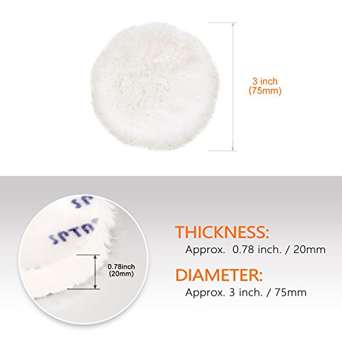 SPTA HWPPS3M14M6 Lamswollen pad, 5-delig, 80 mm, polijstschijf, polijstset, klittenband pad polijstschijf + M14 booradapter voor auto polijstmachine - Image 3