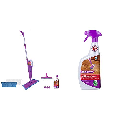 Rejuvenate Click N Clean Multi-Surface Spray Mop System Complete Bundle with Click-On Grout Brush 2 x Reusable Microfiber Pads 32oz No-Bucket Floor Cleaner & 2 Additional 32oz No-Bucket Floor Cleaner