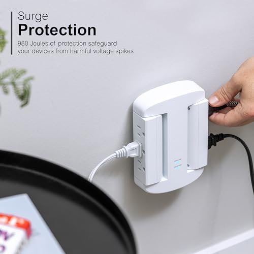 Image of GE 6-Outlet Extender, Surge Protector, Swivel Side Access, Wall Tap Adapter, 3-Prong, 980 Joules, ETL Listed, White, 81781 (Pack of 12)