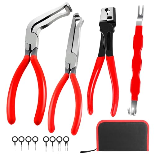 BCJCLTS 4 Pieces Electrical Disconnect Pliers for Cars, Electrical Connector Separator Tool and Automotive Electrical Connector Disconnect Pliers,Fuel Line Petrol Clip (Red 4 PCS)