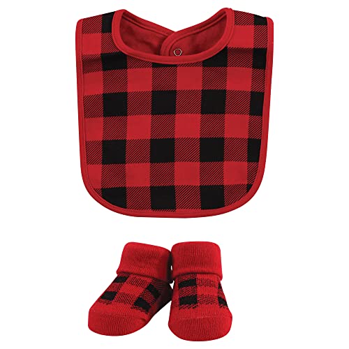 Image of Hudson Baby Unisex Baby Cotton Bib and Sock Set, Buffalo Plaid Family, One Size