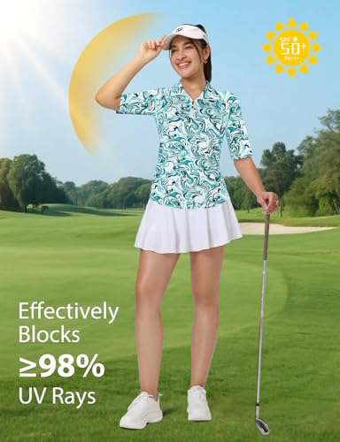 Misyula Womens Golf Shirt Quick Dry Half Sleeve Quarter Zip Polo Workout Tops Tennis Shirts M-3XL4