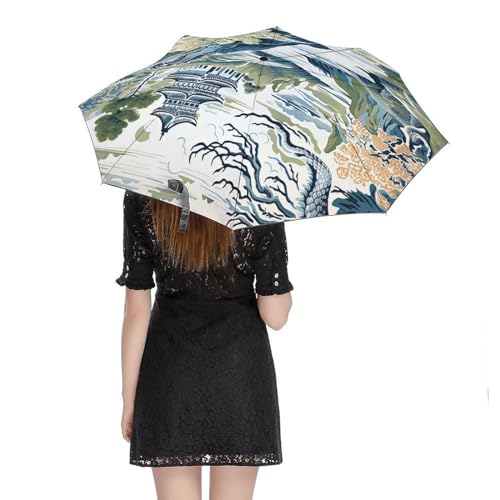 Parapluie compact à carreaux de buffle vert léger et portable - 5