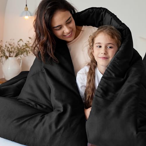 Exclusivo Mezcla 7.5 Tog Double Size Duvet All Seasons, Ultra Soft Reversible Coverless Duvet, Lightweight Down Alternative Comforter, 200x200 cm Black