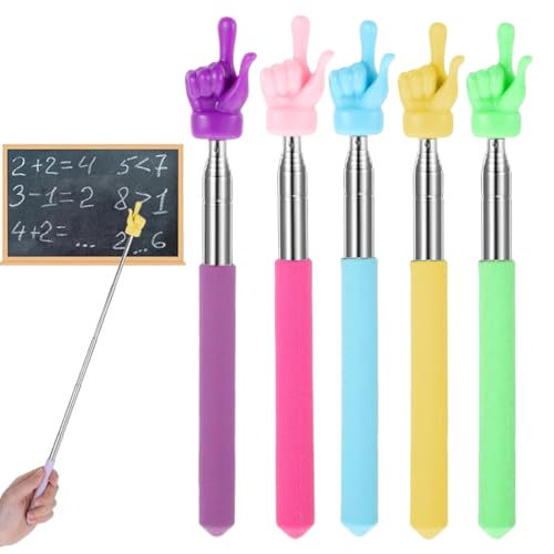 WeddHuis Pack de 5 unidades telescópico extensible de acero inoxidable para presentaciones, también útil como puntero laser (Azul, Amarillo, Verde, Rosa, Lila)