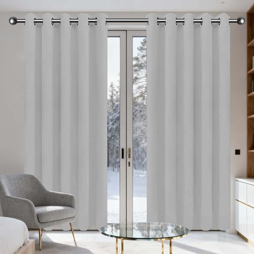 GOUER Blackout Curtains 160 x 290 cm Drop Thermal Insulated Super Soft Window Curtains, Eyelet for Window Treatment Living Room/Kitchen, Light Grey