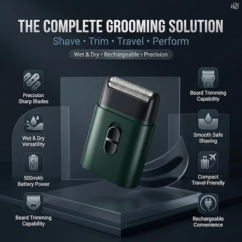 Image of Drumstone Rechargeable Electric Razor & Beard Trimmer for Men, Wet & Dry Cordless Shaver with Precision Blade System, USB Charging, Compact Travel Design & Portable Grooming Device for Daily Use