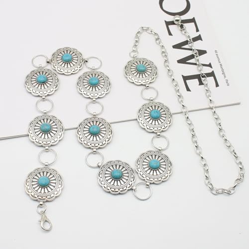 Western Oval Turquoise Chain Belt for Women Cowgirl Boho Metal Waist Chain Belt for Dress2