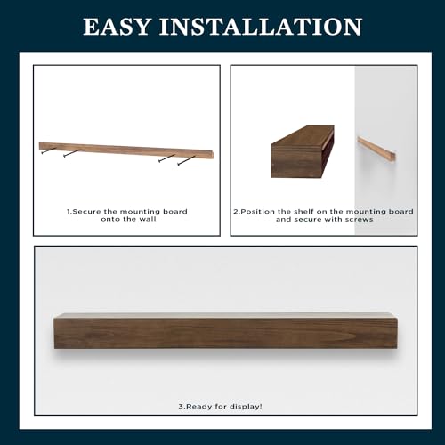 MANTELSDIRECT Dakota 60 Inch Pine Wood Floating Fireplace Mantel Shelf - Mocha Brown | 9\" Depth - Beautiful Wooden Rustic Mantel for Fireplaces, Living Rooms, Electric Fireplaces, and below TVs