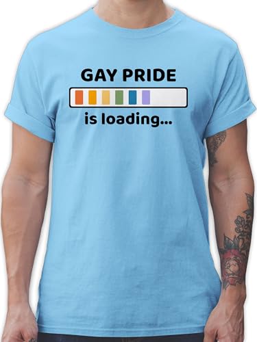 T-Shirt Herren - LGBTQ Kleidung Flag - CSD Outfit Gay Pride is Loading I Christopher Street Day Accessoires I Schwul I Homosexuell - M - Hellblau - LGBT Lesbian lqbtq lgbtqia Queer Regenbogen Month