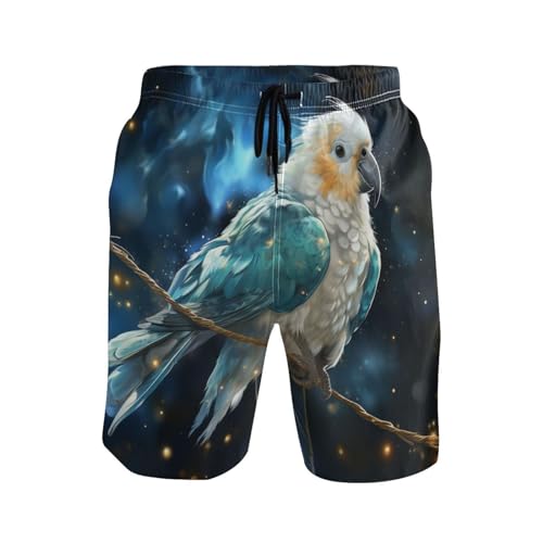 Loro Azul Espacial Hombre Bermudas Cortos Impermeable Pantalones De Playa con Bolsillo Cortos De Natación Ligero Bañadores De Natación M