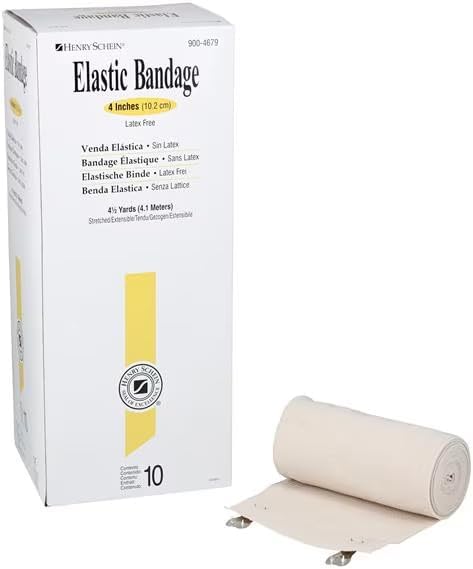 Henry Schein Stretch Bandage, Elastic 4" x 4.5 Yards, Tan, Non-Sterile, Clip Closure, 10/Box