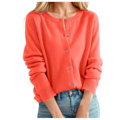 Women's Cardigan Sweater Classic Crew Neck Button Collar Knit Front Open