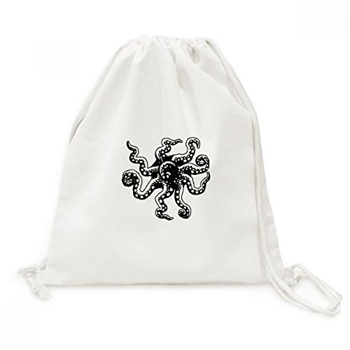 Toile drawstring backpack voyage sac à dos cordons octopus noir pour adulte et ado