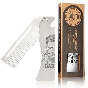 Metal Hair & Beard & Mustache Comb, Multifunctional Folding EDC Pocket Comb With Bottle Opener – Anti-Static for Travel and Everyday Grooming Styling – Silver