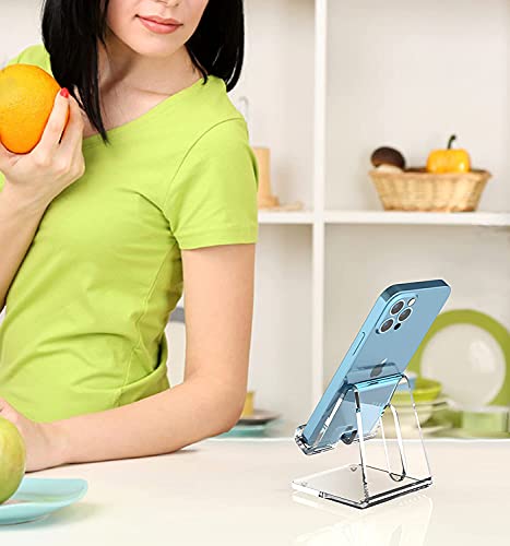 Image of Crpich Acrylic Cell Phone Stand, Portable Phone Holder, Clear Phone Stand for Desk, Compatible with Phone16 15 14 13 12 Pro Max 11 Xr Plus SE, Switch, Android Smartphone, Pad, Desk Accessories, 2 Pack