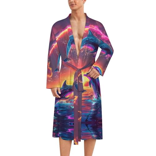 Beautiful Dolphins Sunset Funny Men's Robe Soft Lightweight Bathrobe Long-sleeve Spa Robes