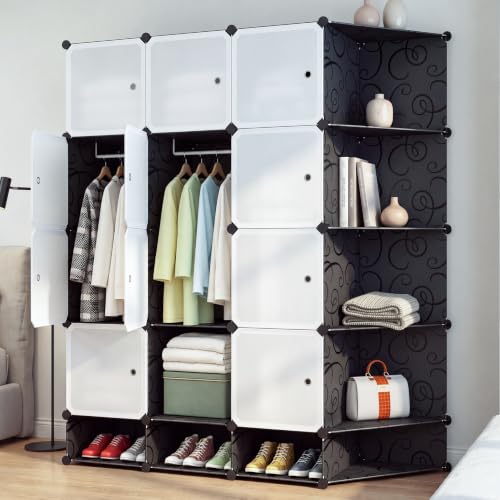 TEX-RO Plastic Wardrobe for Clothes 12 Door with 4 Side Shelves & Shoe Rack – Foldable Almirah for Bedroom | Cupboard for Storage Clothes Organizer | Cloth Storage Wardrobe Organiser, Portable Closet