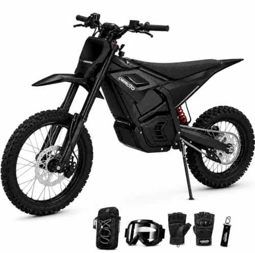 CEMOTO Electric Dirt Bike for Teens and Adults, 3000W Motor, 40 MPH, 48V 23Ah Battery, Hydraulic Brakes, Full Suspension Off-Road Electric Motorcycle (#03 D03 Pro 3000W - - Black)