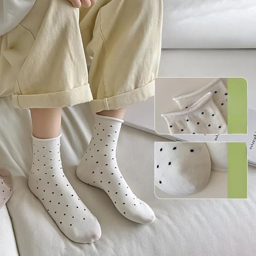 4 Pairs Women's Polka Dot Crew Socks - Breathable Cotton, Fashionable & Comfortable, Multicolor, All-Season3