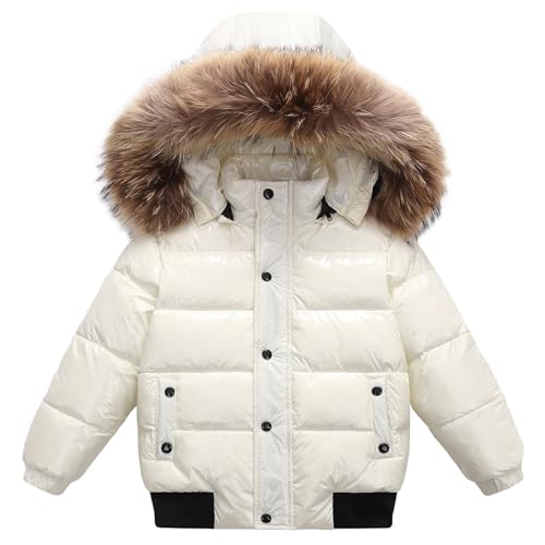 Moonker Toddler Kids Snowsuit Puffer Jacket Girls Boys Faux Fur Hooded Down Coat Warm Thick Comfy Windproof Mock Outwear