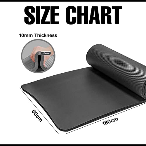 Lions Yoga Mat Thick 10MM - 183cm x 60cm Multi Purpose Yoga Matt for Men Women, Non Slip NBR Foam Exercise Mat with Carry Strap, Perfect for Pilates, Stretching, Home Gym Exercise (Black) - Image 3