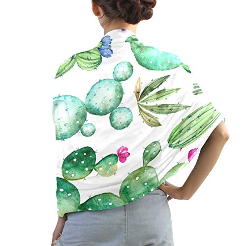 Cactus Shawl Wrap Womens Green Succulents Plants Floral Flower Large Chiffon Scarf Lightweight for Dresses2