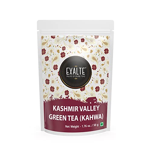 Exalte Tea Kashmiri Kahwa Tea Green Tea 100%Natural Spices -Loose Leaf For Everyday Wellness-Low Caffeine, Blend Of Darjeeling Green Tea, Almonds, Cardamom, Cloves, Cinnamon, Rose Petals (1.76 Ounces) #TOP23