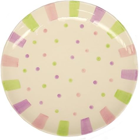 8" Polka Dot Ceramic Plate Green Purple Pink Cream