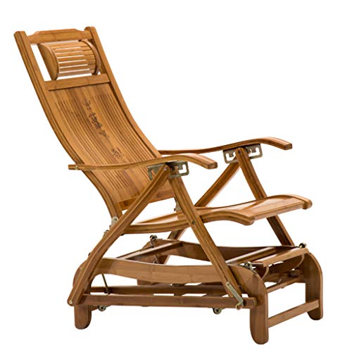 N / A Bamboo Rocking ChairSilla Plegable, Balancín Antiguo Portátil Ajustable con Respaldo de Bambú, Tumbona de Jardín/Balcón de Madera con Pedales Retráctiles