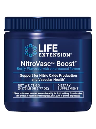Life Extension NitroVasc Boost Blood Flow Supplement Nitric Oxide Support Heart Health Cardiovascular Support L-arginine Gluten-Free Non-GMO Vegetarian 1 Scoop 30 Servings