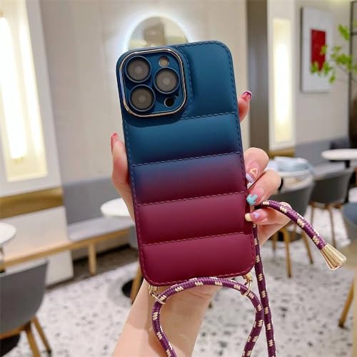 Étui cordon iPhone 14 Plus LVTFCO coque silicone doudoune vin marine