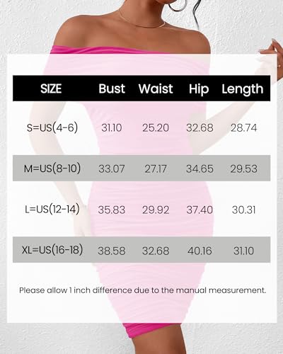 Okiwam Beach Wedding Guest Dresses for Women Bodycon Dresses Off Shoulder Ruched Solid Summer Short Dress-L Rose Red - Image 6
