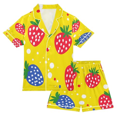senya Pajama Sets Silky Button Down Nightwear Sleepwear Size 5-14 Years Pink Blue Strawberry