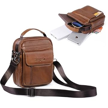 hengwin Bolsa de telefone de couro genuíno para cinto, coldre para celular com passador de cinto, bolsa transversal, bolsa de ombro, pochete, Café, Tendência