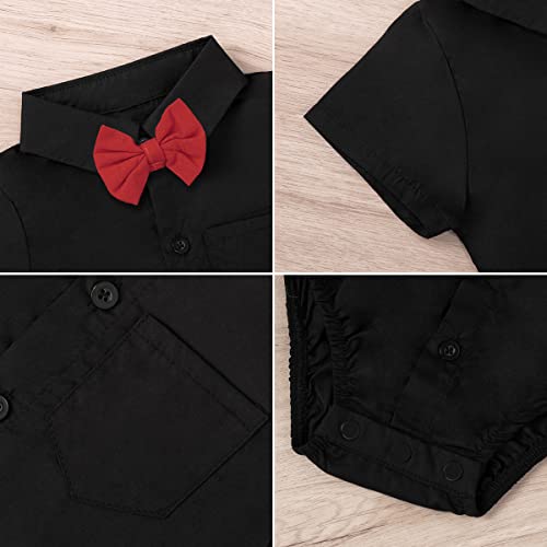 Yruiz Baby Boy's Button-Down Shirt Newborn Jumpsuit Long Short Sleeved One-Piece Gentleman Outfit4