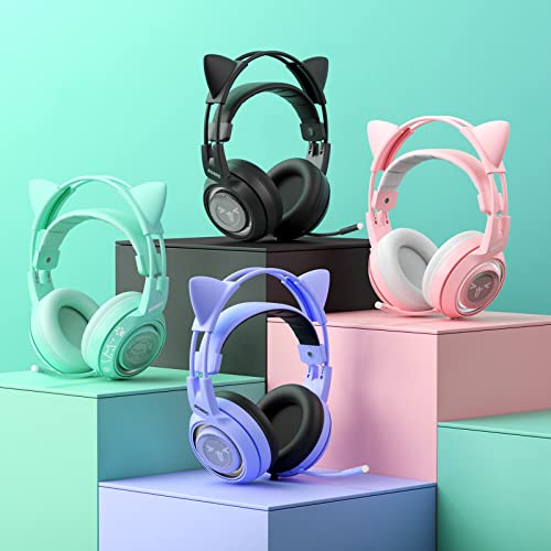 Somic G951S Green Gaming Headset With Microphone For Ps4, Ps5, Xbox One, Pc, Cat Ear Headphones Over Ear With In-Line Mic Control, Stereo Sound For Girls, Woman #TOP6