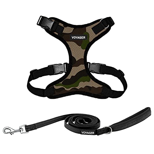 Voyager Step-in Lock Dog Harness w Reflective Dog Leash Combo Set including Neoprene Handle 5ft, Supports Small