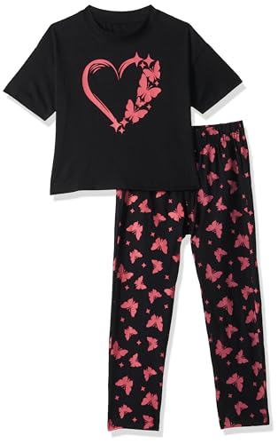 T2F Girls Cotton Printed Oversized Fit Crop Top and Pant Pajama Set