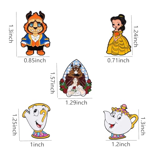 Cartoon Princess Enamel Pin Collection Set, 5 Pieces, Decorative Character Pins2