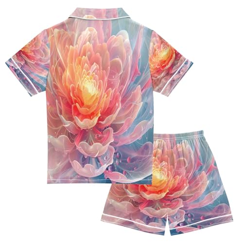senya Pajama Sets Silky Button Down Nightwear Sleepwear Size 5-14 Years Fire Flower2