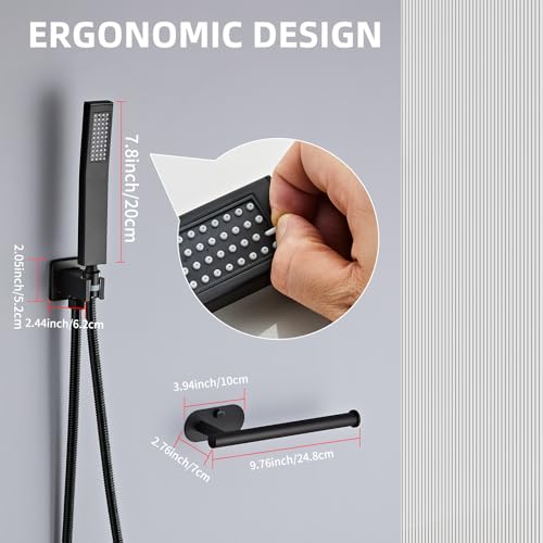 Cabezal de ducha de mano cuadrado negro mate con accesorio miniatura 5